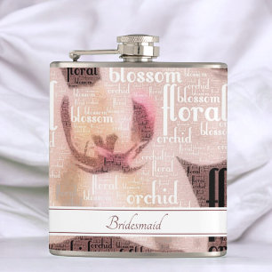 Custom Bridal Party Rose Gold Orchid Floral Hip Flask