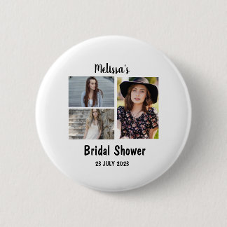 Custom Bridal  Shower 3 Photo Collage 6 Cm Round Badge