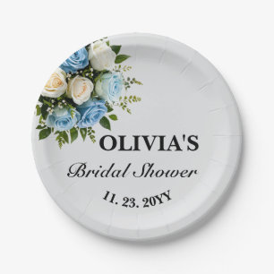 Custom Bridal Shower Elegant Blue and White Floral Paper Plate