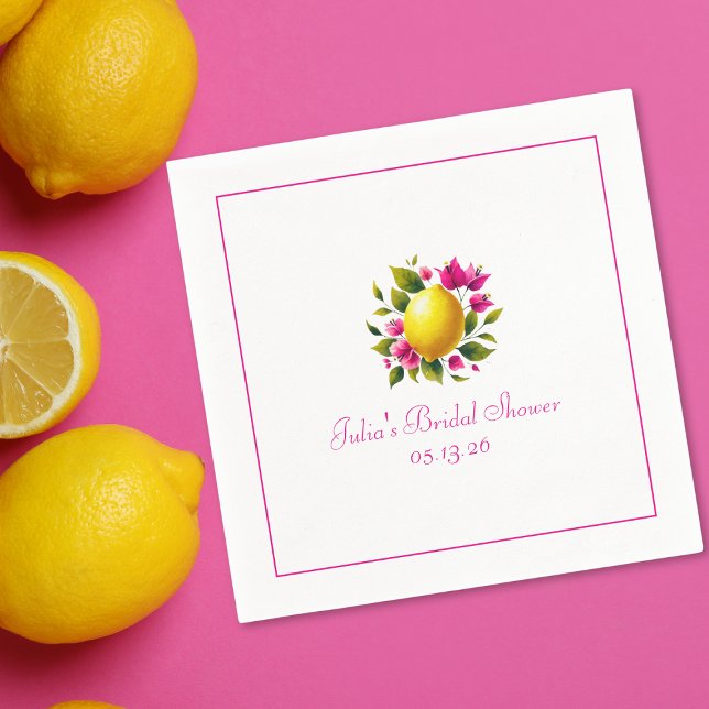 Custom Bridal Shower Elegant Lemon Pink Floral Napkin (Creator Uploaded)