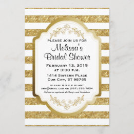 Custom Bridal Shower Invitation, Gold Stripes Invitation