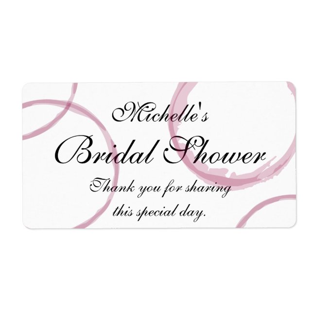 Custom bridal shower labels with wine stain rings (Front)