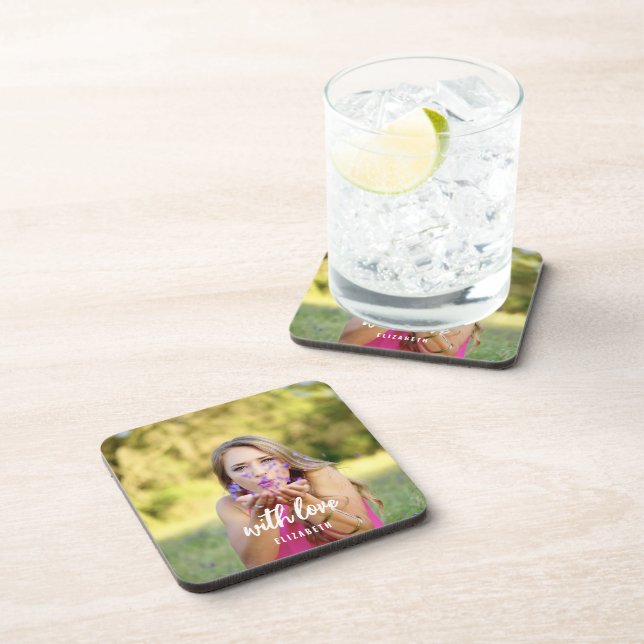 Custom Bridal Shower Photo Simple Modern Bold Text Coaster (Right Side)