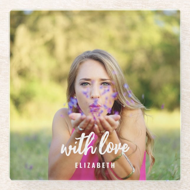 Custom Bridal Shower Photo Simple Modern Bold Text Glass Coaster (Front)