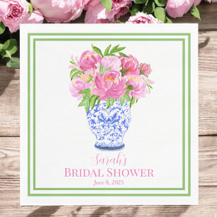 Custom Bridal Shower Pink Peonies Chinoserie Vase Napkin
