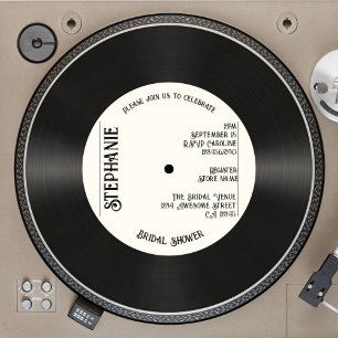 Custom Bridal Shower Retro Faux Vinyl Record Music Invitation