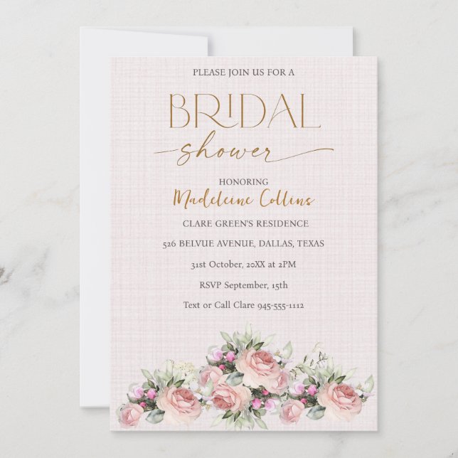 Custom Bridal Shower Rose bouquet Invitation (Front)