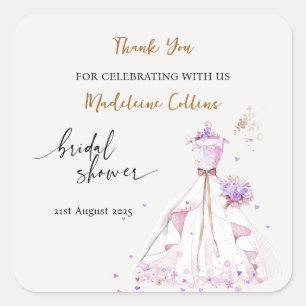 Custom Bridal Shower Wedding dress Thank you Square Sticker