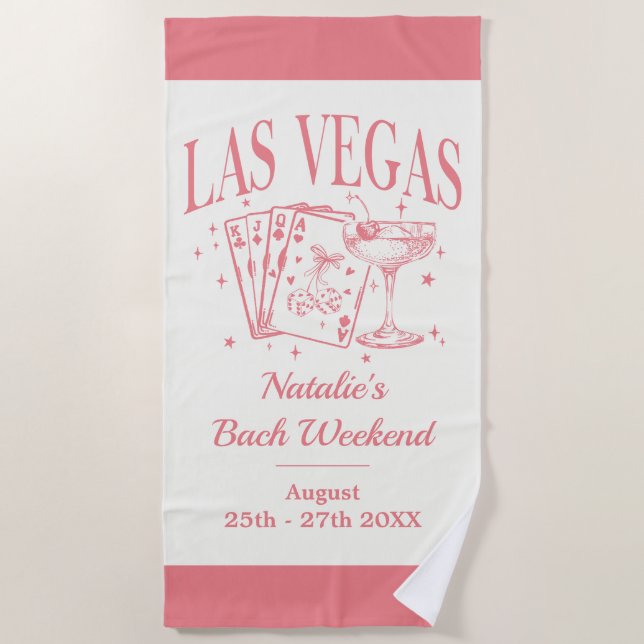 Custom Bride and Bridesmaid Las Vegas Bachelorette Beach Towel (Front)