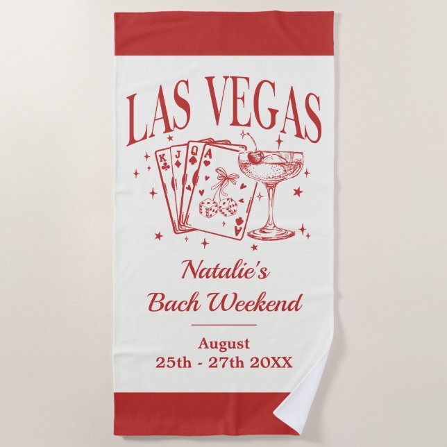 Custom Bride and Bridesmaid Las Vegas Bachelorette Beach Towel (Front)