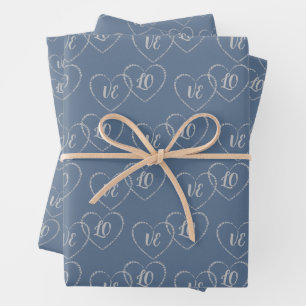 Custom Bride and Groom Heart Charms, Silver & Blue Wrapping Paper Sheet