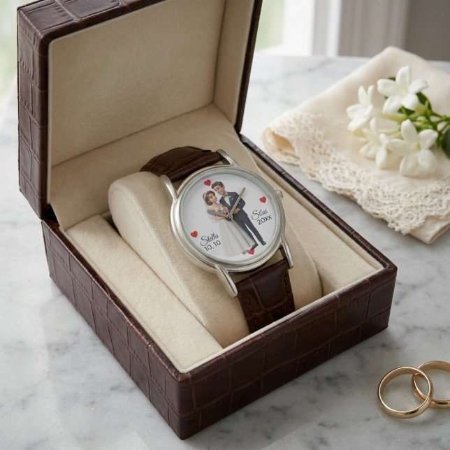 Custom Bride and Groom Illustration Wedding Gift Watch (Creator Uploaded)