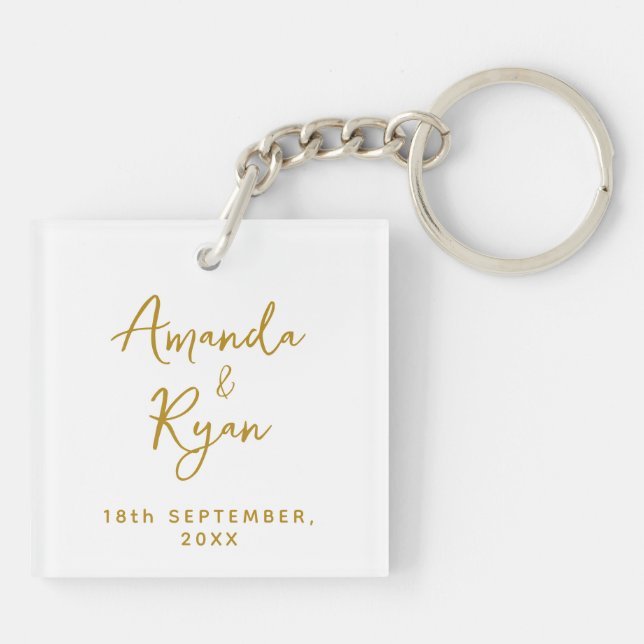 Custom Bride and Groom Names Wedding Date Key Ring (Back)