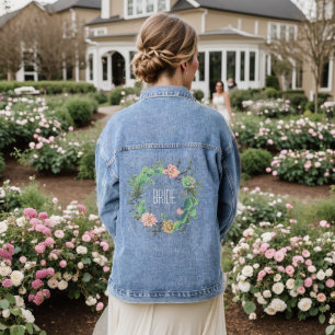 Custom Bride Floral Watercolor Wildflower Boho Denim Jacket