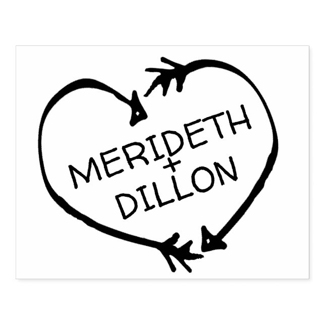 Custom Bride & Groom Names Arrow Heart Rubber Stamp (Imprint)