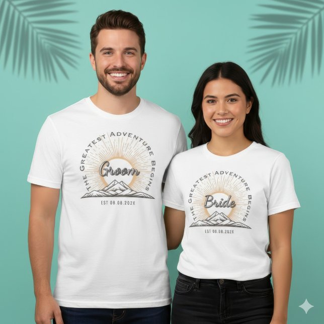 Custom Bride Mountain Sun Adventure Begins WedDay  Tri-Blend Shirt (Bride The Greatest Adventure Begins Vintage Mountain Wedding T-Shirt)