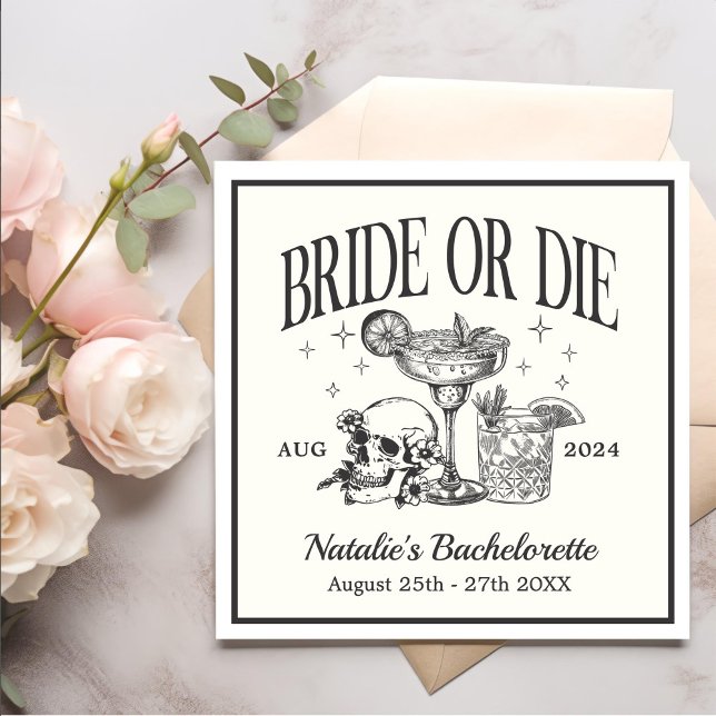 Custom Bride Or Die Bachelorette Cocktail Party Napkin (Creator Uploaded)
