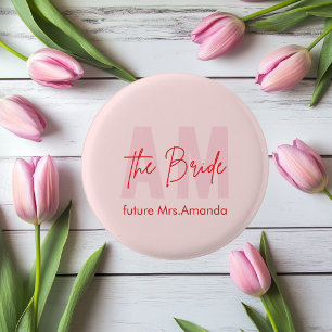Custom Bride Pink Monogram Future Mrs. Name 3 Cm Round Badge