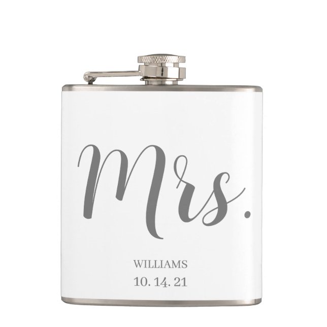 Custom Bride Script White Hip Flask (Front)
