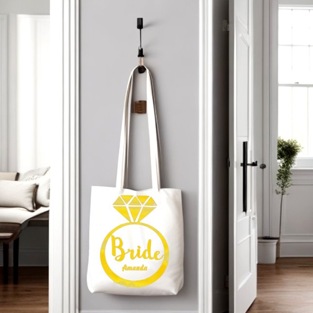 Custom bride sparkling diamond ring tote bag (Custom wedding diamond ring bride tote bag)