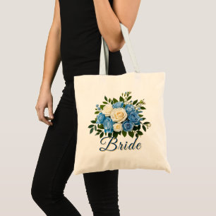 Custom Bride Tote Bag with Blue and White Roses