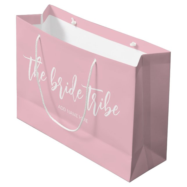 Custom Bride Tribe Blush Pink Wedding  Large Gift Bag (Front Angled)
