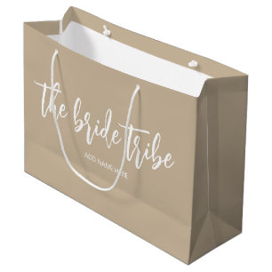 Custom Bride Tribe Champagne Beige Wedding Large Gift Bag