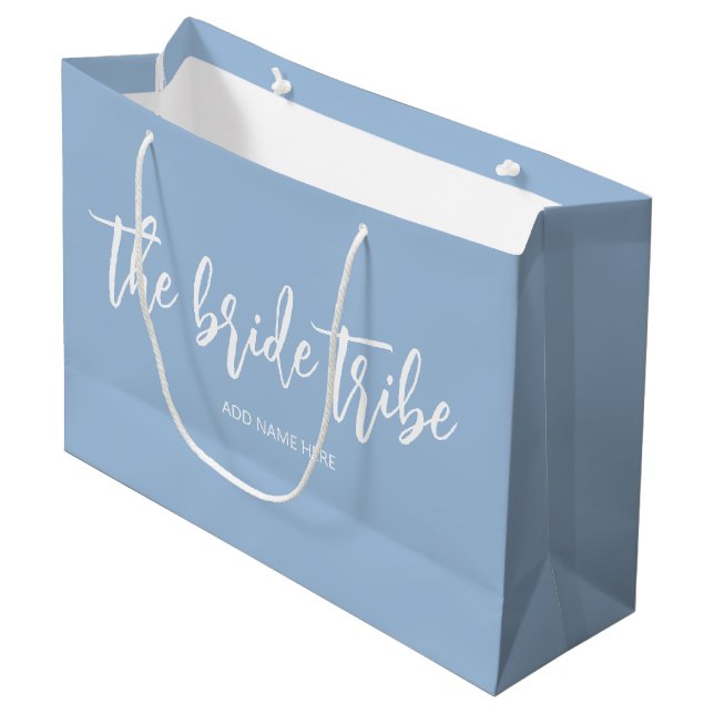 Custom Bride Tribe Dusty Blue Wedding  Large Gift Bag (Front Angled)