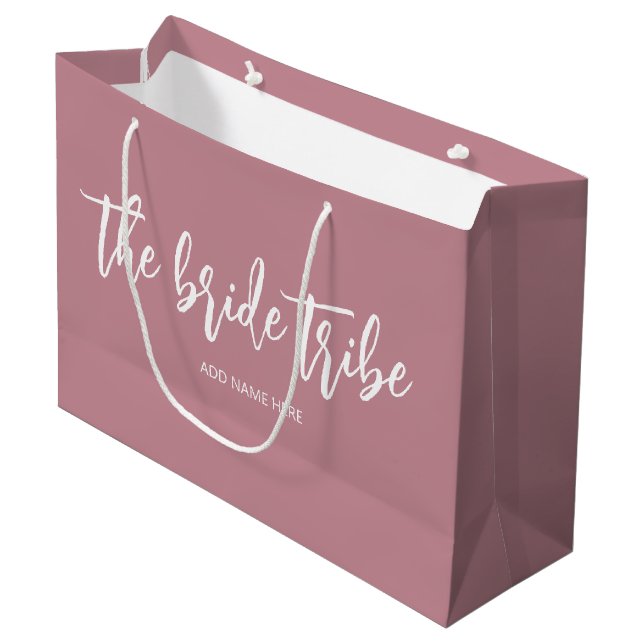 Custom Bride Tribe Dusty Rose Wedding  Large Gift Bag (Front Angled)