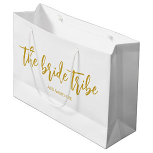 Custom Bride Tribe Gold White Wedding Large Gift Bag
