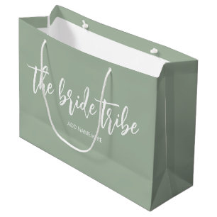 Custom Bride Tribe Sage Green Wedding  Large Gift Bag