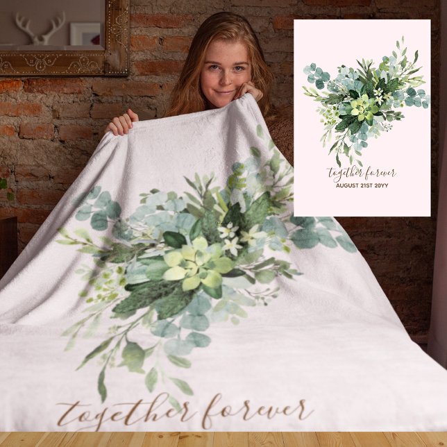 Custom Bridesmaid Bridal Party Gifts Greenery  Fleece Blanket (Creator Uploaded)
