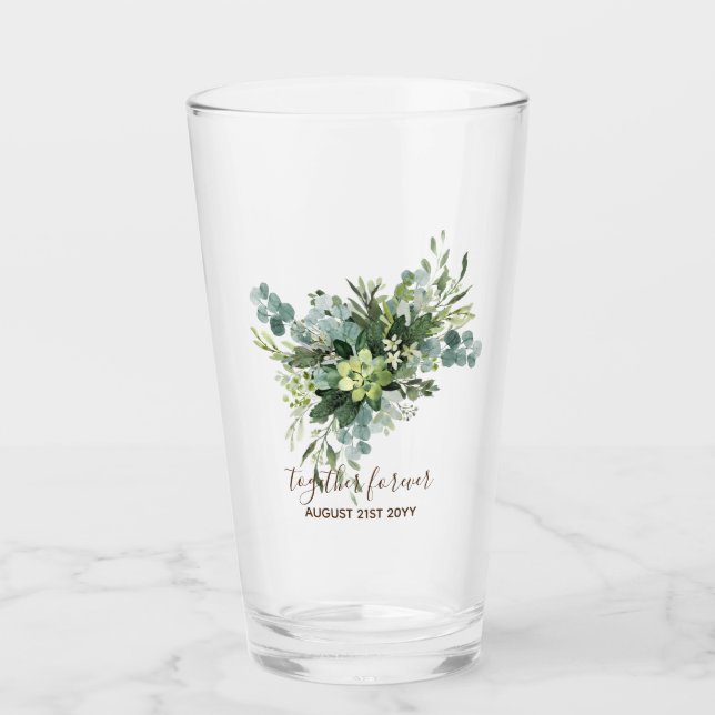 Custom Bridesmaid Bridal Party Gifts Greenery  Glass (Front)