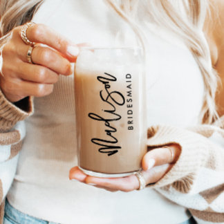 Custom Bridesmaid Name Gift Modern Elegant Script Can Glass