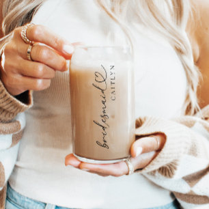 Custom Bridesmaid Name Gift Modern Elegant Script Can Glass