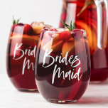 Custom Bridesmaid Name Script Font Bridal Stemless Wine Glass<br><div class="desc">Custom Bridesmaid Name Script Font White Bridal Stemless Wine Glass</div>