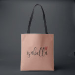 Custom Bridesmaid Script Name Clay Tote Bag<br><div class="desc">A chic modern clay coloured bag with black script name and red heart that's perfect for a bridesmaid proposal. Your bridesmaids can fill their tote with essentials for Bachelorette Party trips,  or for essentials to bring on the morning of the wedding.</div>