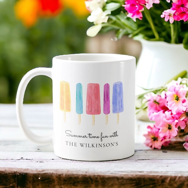 Custom bright colourful modern summer  coffee mug (modern simple personalized coffee mug with watercolor painted popsicals , )