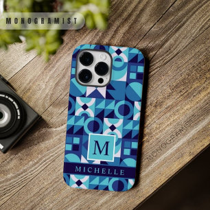 Custom Bright Light Dark Blue White Geometric iPhone 14 Pro Max Case