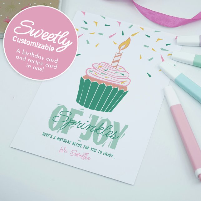 Custom Bright Modern Linocut Birthday Recipe Card (Creator Uploaded)