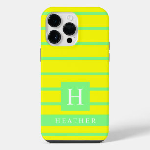 Custom Bright Neon Yellow Green Colour Stripes iPhone 14 Pro Max Case