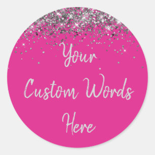 Custom Bright Pink and Silver Birthday Party Favou Classic Round Sticker