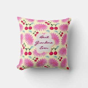 Custom Bright Pink Floral Cherry Pattern  Cushion