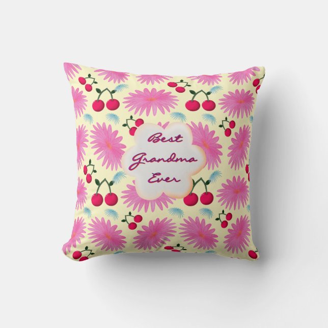 Custom Bright Pink Floral Cherry Pattern  Cushion (Front)