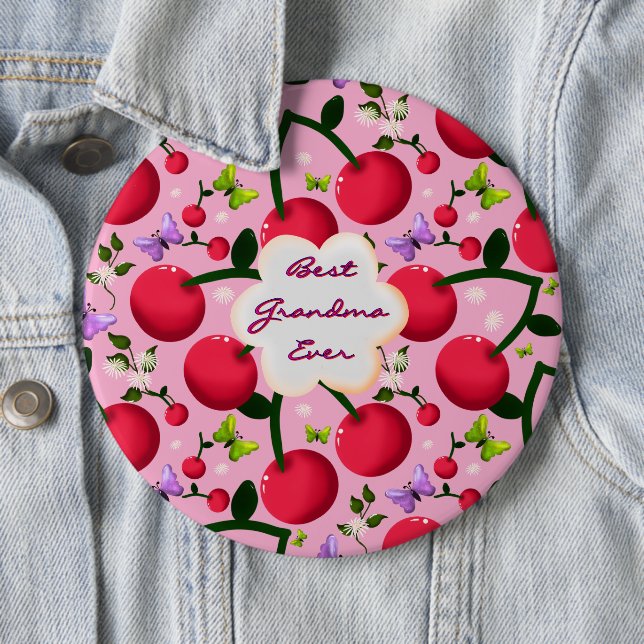 Custom Bright Pink Floral Cherry Pattern gift 6 Cm Round Badge (In Situ)