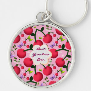 Custom Bright Pink Floral Cherry Pattern gift Key Ring