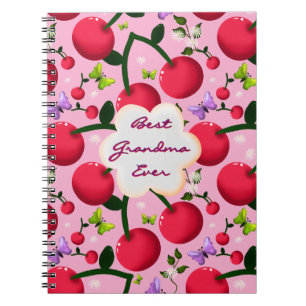 Custom Bright Pink Floral Cherry Pattern gift Notebook
