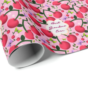 Custom Bright Pink Floral Cherry Pattern gift Wrapping Paper