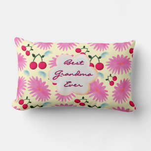 Custom Bright Pink Floral Cherry Pattern  Lumbar Cushion