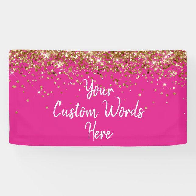 Custom Bright Pink Gold Birthday Party Photo Booth Banner (Horizontal)